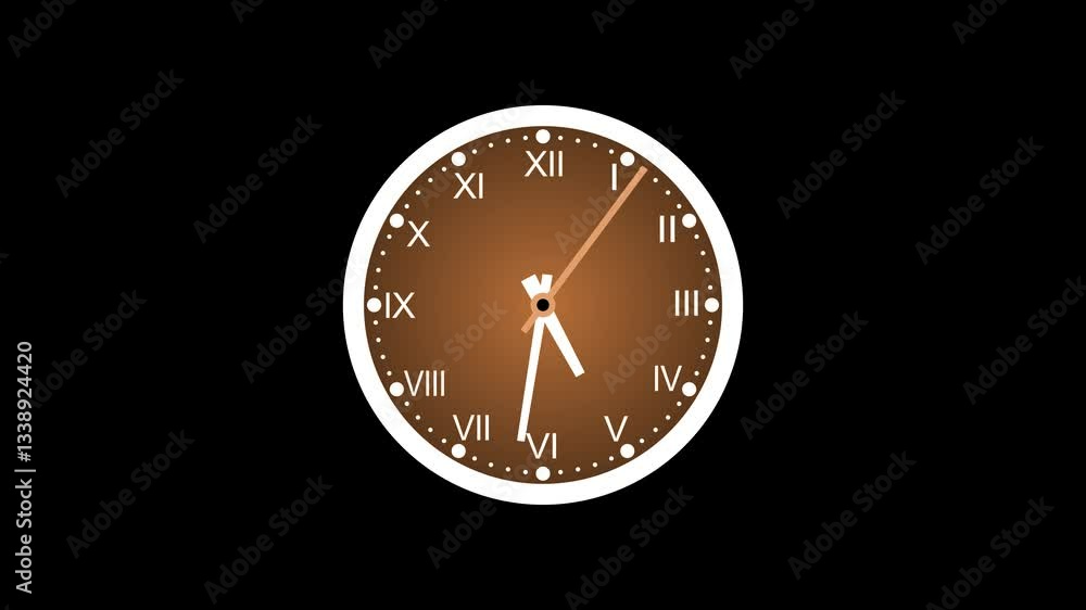 Minimalist analog clock animation with white hour and minute hands, and a thin second hand Minimalist analog clock animation with white hour and minute hands, and a thin second hand