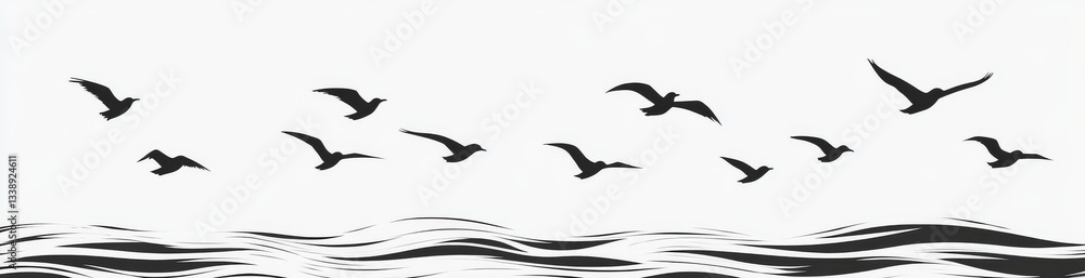 A set of bird profiles, including a current representation of sparrows flying A set of bird profiles, including a current representation of sparrows flying