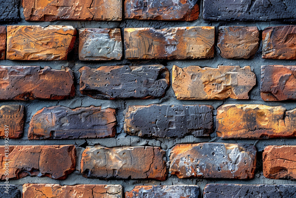 Textured seamless pattern of weathered brick wall with earthy tones and intricate details Textured seamless pattern of weathered brick wall with earthy tones and intricate details