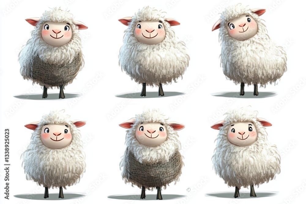 Fototapeta premium Set of Funny Sheep Cartoon Designs.