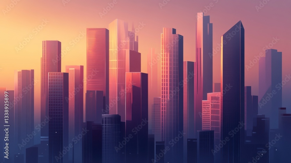 Golden Hour Cityscape A Stunning Vector Illustration of Modern Skyscrapers at Sunset Golden Hour Cityscape A Stunning Vector Illustration of Modern Skyscrapers at Sunset