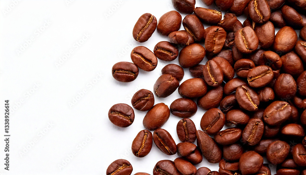 group coffee beans on white background, with copy space for text group coffee beans on white background, with copy space for text