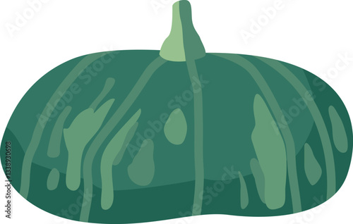 Whole green ripe pumpkin vector illustration