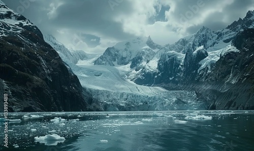 Wallpaper Mural Timelapse shows receding glacier, highlighting climate change's impact on mountain landscapes. Torontodigital.ca