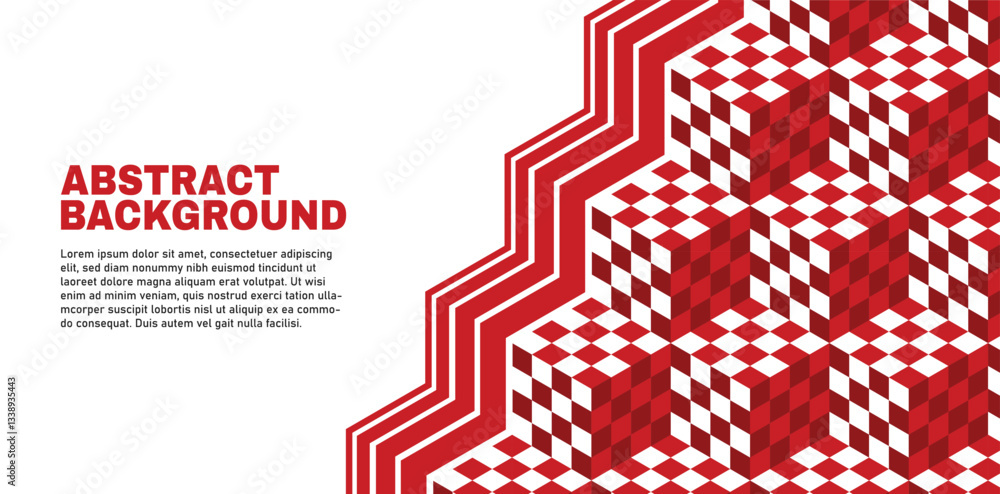 Fototapeta premium Abstract background with Red and white checkered 3D cubes. Geometric background with copy space for text. Vector illustration.