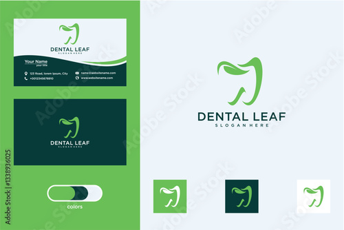 Green Leaf Dental Logo Design with Business Card Template