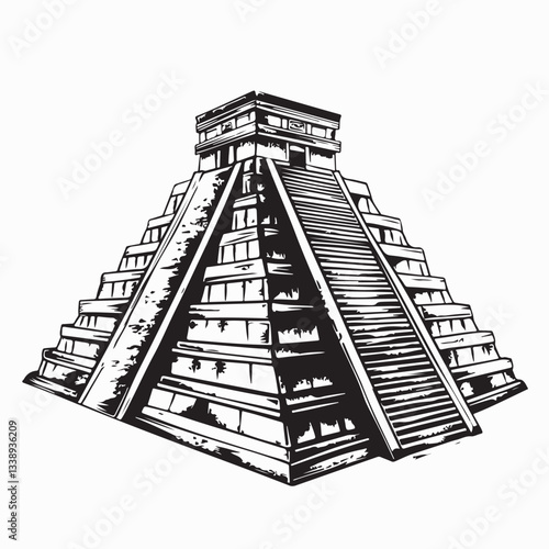 Maya Pyramid, Chichen-Itza image vector isolated on white background. 