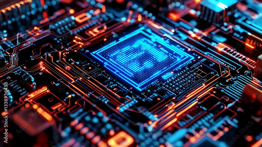 Obraz premium High-tech circuit board with glowing processor