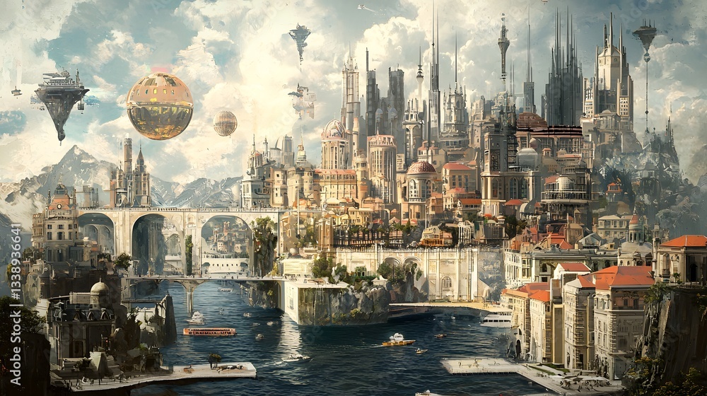 Fototapeta premium 47. A conceptual utopian city that merges historical charm with future innovation