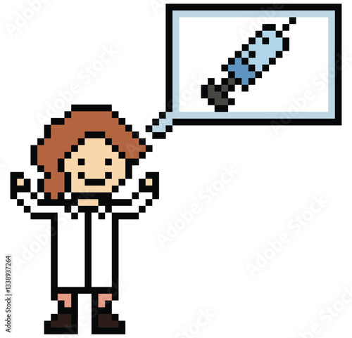 Cute pixel cartoon 8 bit character woman doctor scientist game care decoration pharmacist female doctor uniform lady in hospital 8 bit woman pixel art game 8bit png vector.