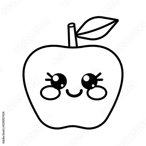 Vector illustration of doodle outline kawaii cute apple isolated on white background for children's