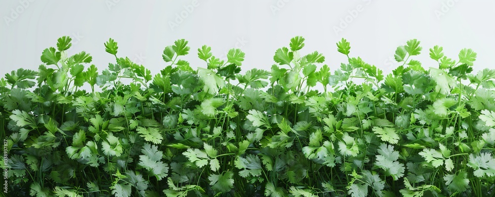 Green cilantro leaves, fresh and fragrant, flat design, white background, sharp details, 4K hyperrealistic illustration Green cilantro leaves, fresh and fragrant, flat design, white background, sharp details, 4K hyperrealistic illustration