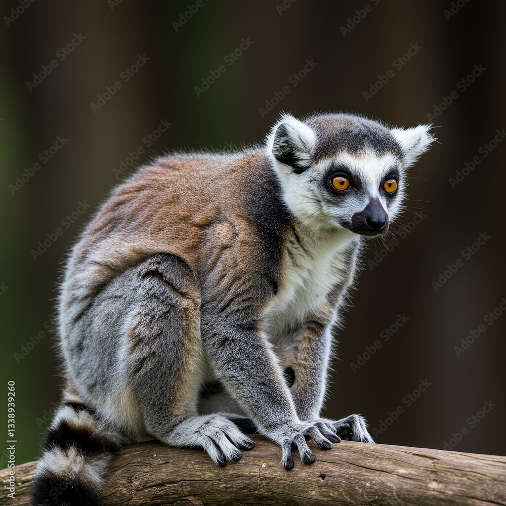 Fototapeta premium Portrait of a lemur against the backdrop of a tropical forest