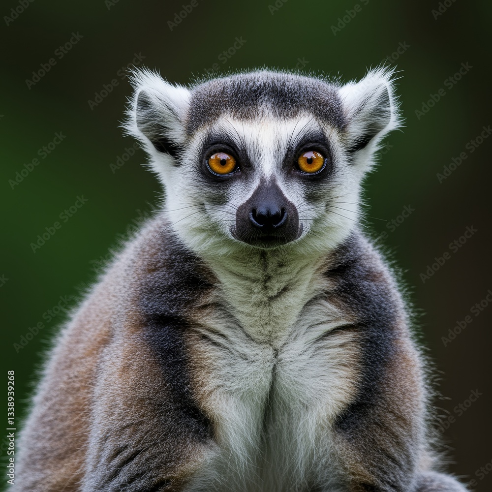 Fototapeta premium Portrait of a lemur against the backdrop of a tropical forest