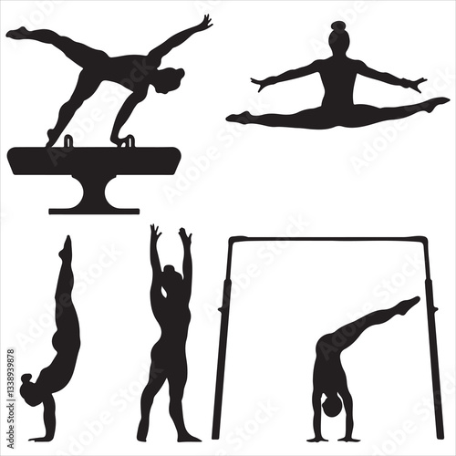 set of vector icon gymnast silhouette	
