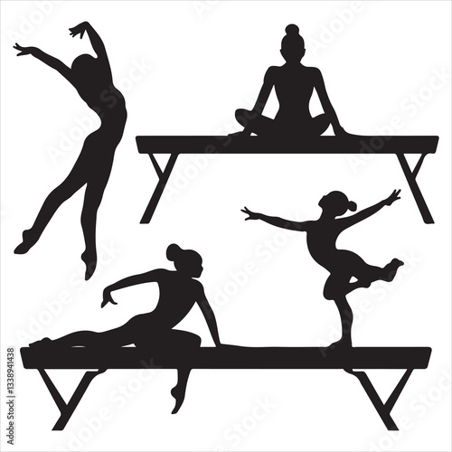set of vector icon gymnast silhouette	
