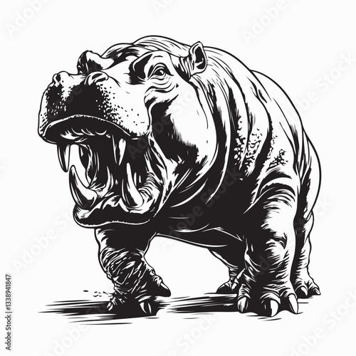 Angry Hippo Running Forward with Intense Energy in a Striking Vector