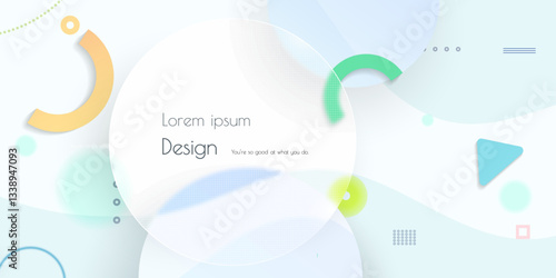 Abstract transparent glass. Element with blur geometric, circle shape, gradient color background. Modern vector design. Creative Glass morphism for business landing page, banner, poster template