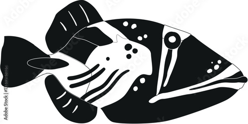 Ornamental aquarium fish black-and-white vector illustration