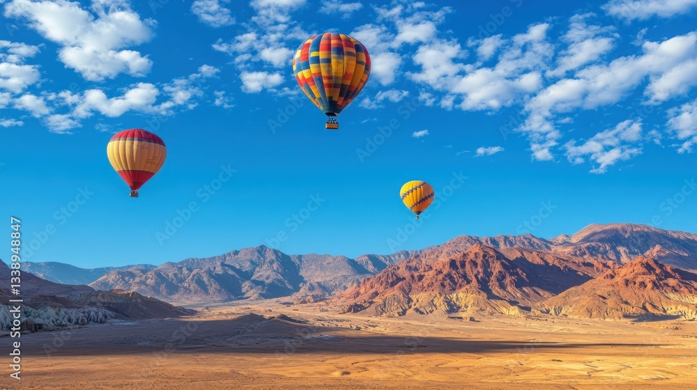 Obraz premium Colorful hot air balloons over desert mountains
