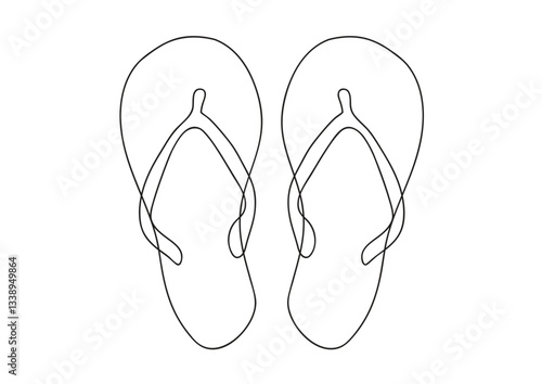 simple vector one continuous line hand drawn illustration of flipflop sandals isolated on white background with copy space for text
