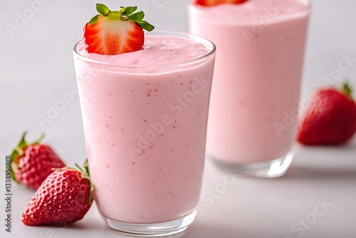 Wallpaper Mural Refreshing strawberry smoothie decorated with fresh strawberries in glasses Torontodigital.ca