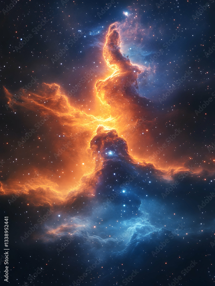 Fototapeta premium Fiery and icy nebula cosmic clouds in space