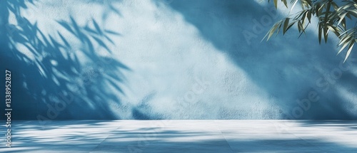 Tranquil blue wall with shadows, ideal for modern design and relaxation themes.