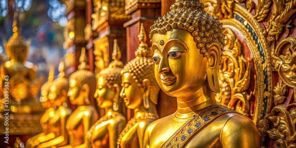 Macro Photography: Golden Buddha Statue Blessing, Wat Phra That Doi Kham, Chiang Mai, Thailand Macro Photography: Golden Buddha Statue Blessing, Wat Phra That Doi Kham, Chiang Mai, Thailand