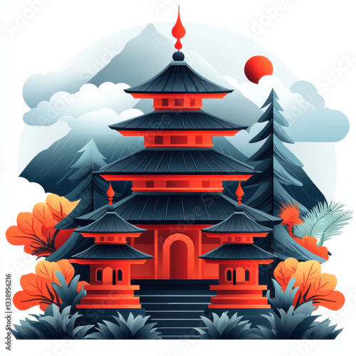 Wallpaper Mural serene flat design of Balinese temple with vibrant colors,Isolated on white background Torontodigital.ca