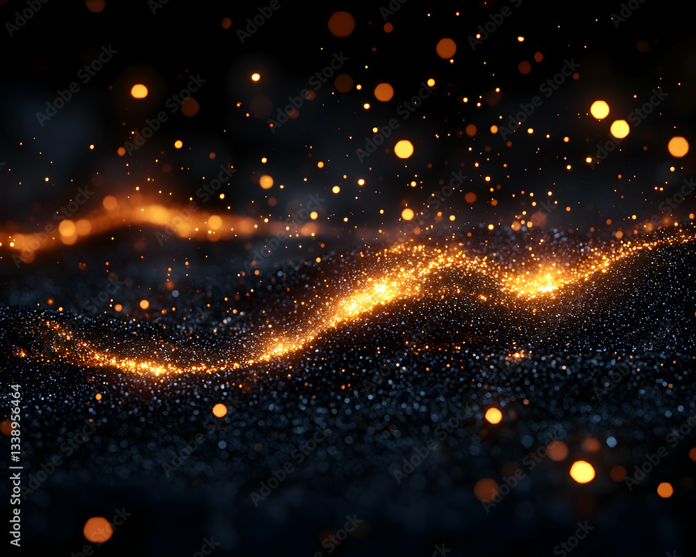 Obraz premium Glowing particles wave across dark background