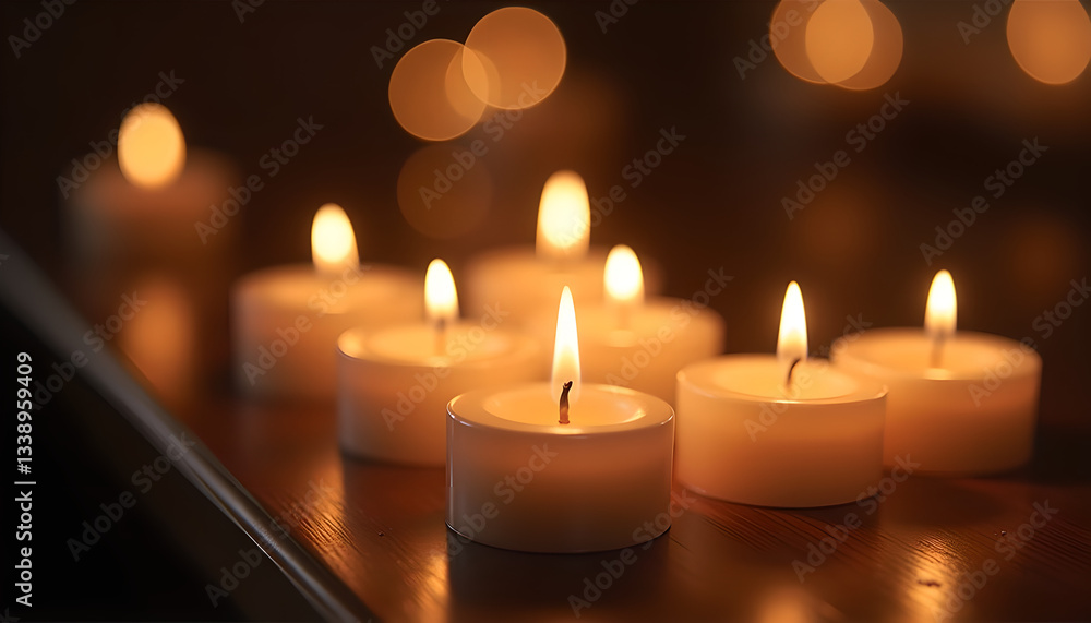 Group of candles burning in soft warm light. Group of candles burning in soft warm light.