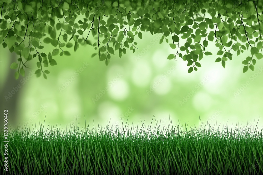 Green environmental scene with trees and grass and a bokeh background providing copy space Green environmental scene with trees and grass and a bokeh background providing copy space