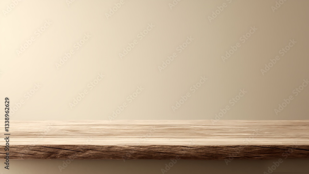 Naklejka premium Natural Wooden Table with Neutral Background for Product Mockup