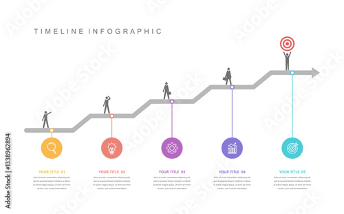 Business road map timeline infographic concept. with icons and 5 steps. Can be used for workflow layout, icons, diagram, report, web design Creative. marketing data. Vector illustration