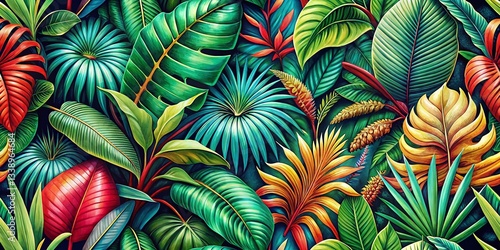 Wallpaper Mural Lush Tropical Jungle Leaves Pattern - Exotic Plant Background Torontodigital.ca
