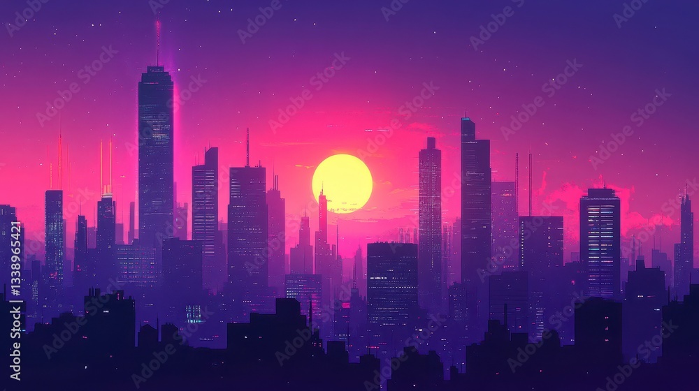 Retro Futuristic Cityscape at Sunset Retro Futuristic Cityscape at Sunset
