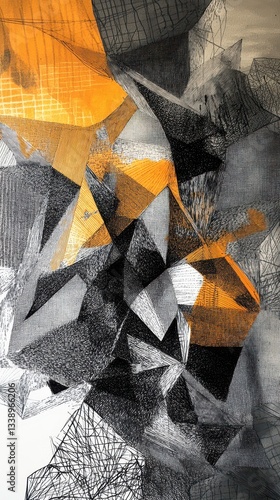 Highenergy abstract stippling with jagged, dynamic sketch line details