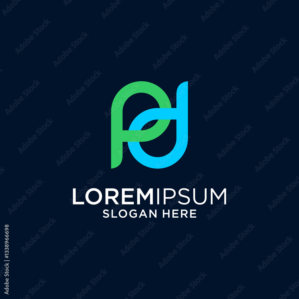 Intertwined Green and Blue Letters Logo Design on Dark Background Intertwined Green and Blue Letters Logo Design on Dark Background
