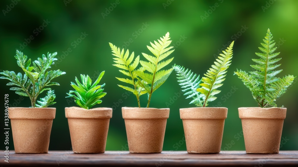 Fototapeta premium Neatly arranged row of small green plants showcasing unique textures and shapes for home style