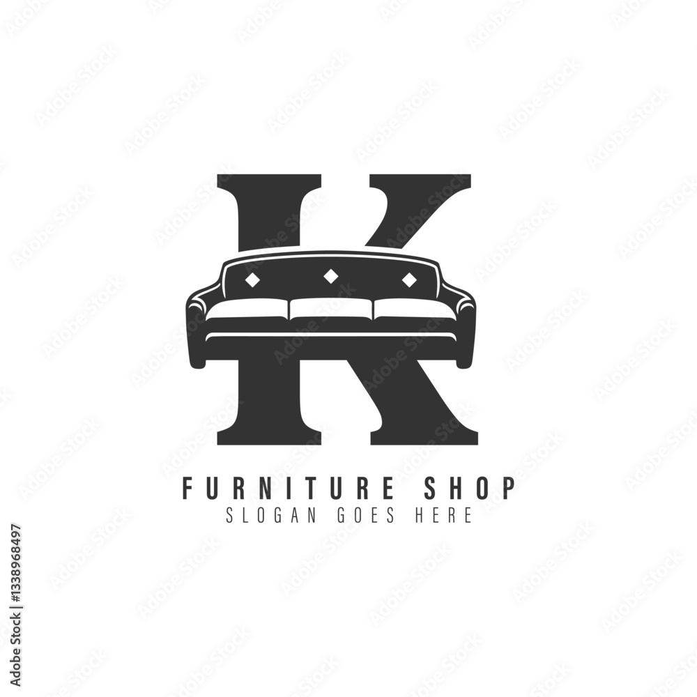 Letter K Sofa Logo Design. Alphabet K Furniture icon Letter K Sofa Logo Design. Alphabet K Furniture icon
