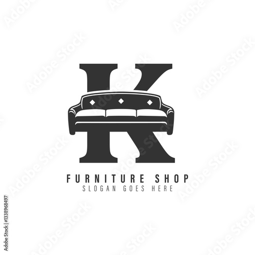 Letter K Sofa Logo Design. Alphabet K Furniture icon