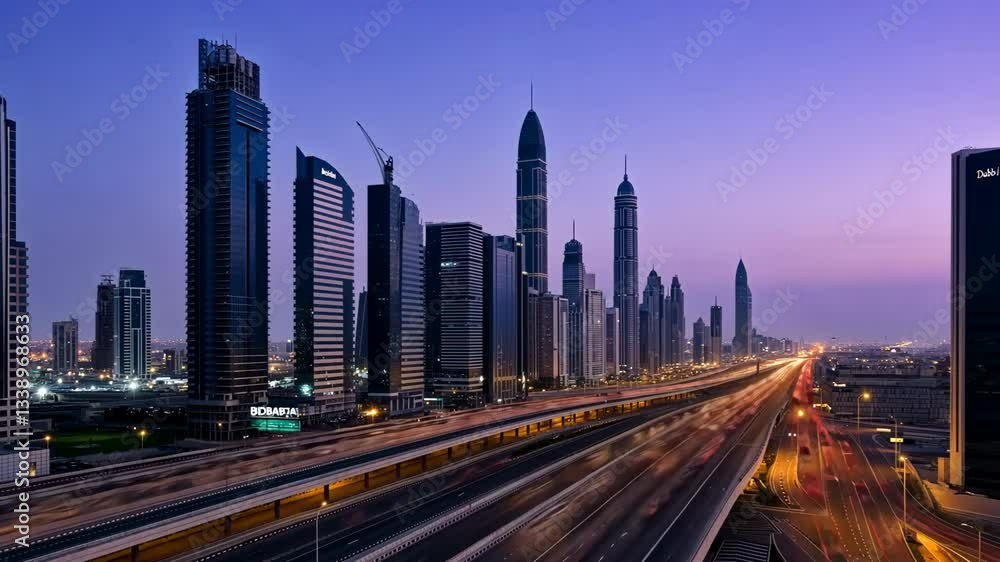 A city skyline with a highway in the middle A city skyline with a highway in the middle