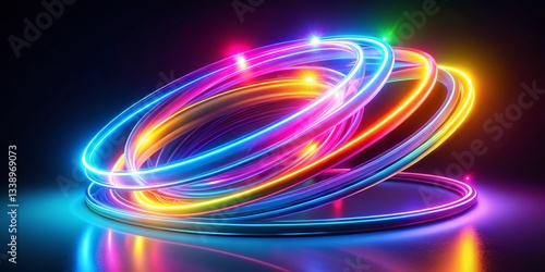 Luminous Neon Rings: Abstract 3D Glowing Swirl Light Effect
