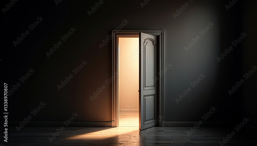 A half-open door with light seeping through
