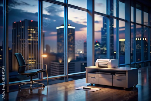 Low Light Office Printer - Printing Document at Night, Professional Office Equipment