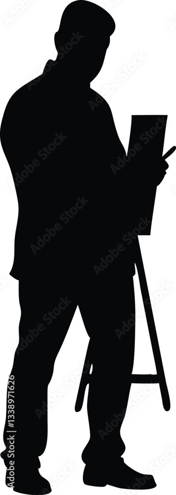 Silhouette artist painting in action on the canvas black color only Silhouette artist painting in action on the canvas black color only