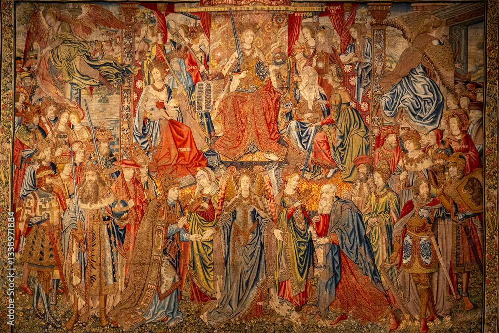 Fototapeta premium A large, intricate tapestry featuring a diverse group of people on it