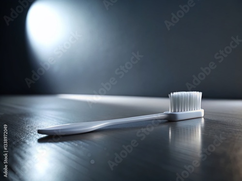 Low Light Flat Lay: Minimalist White Toothbrush on Table