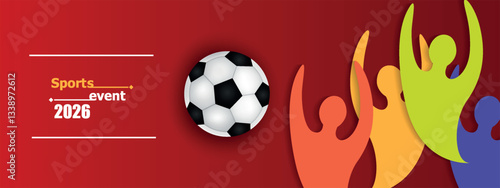 Soccer banner 26, bright colors, vector illustration. Sports competitions in USA, Canada and Mexico 2026